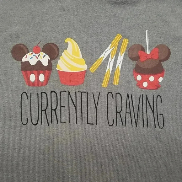 {Disney Parks} Currently Craving Snacks Print Grey Sleevesless Hooded Sweater - Picture 3 of 10